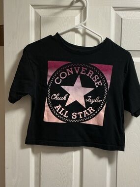 Converse Black Crop Tee with Pink Gradient All Star Logo